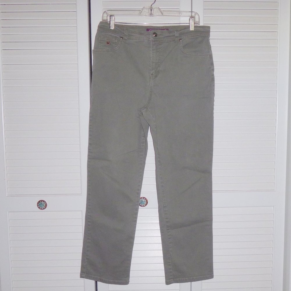 Gloria V olive green stretch jeans 12 short